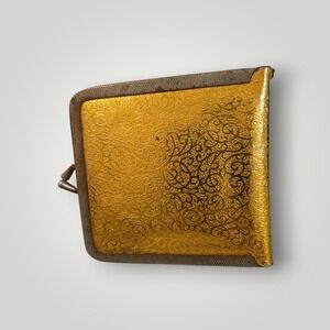 VTG Gold Embossed Folding Compact Double Mirror Wallet Styl 4" Orange Lining MCM